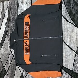 HARLEY DAVIDSON 2008 EMBROIDERED BAR & SHIELD ORANGE STRIPE JACKET COAT